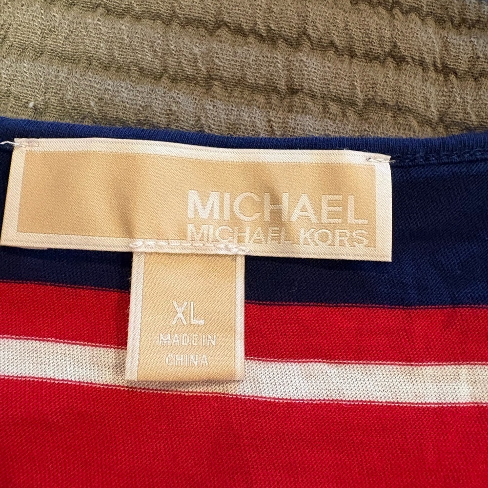 MICHAEL Michael Kors red, white, and navy blue striped cold-shoulder top XL - Picture 5 of 10